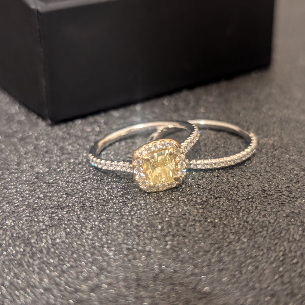Minimalist Yellow and Silver Ring with Textured Dome